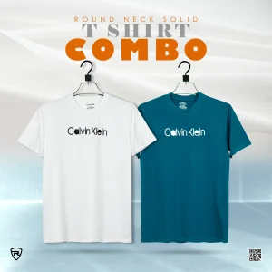 Premium 100% Cotton 2 Piece Combo Calvin Klein T-Shirt  (White & Petrol)